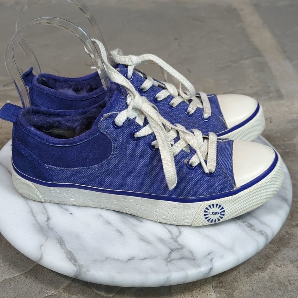 UGG Australia Evera 1000452 Blue Canvas Fur Lined Low Top Sneakers Womens 5.5